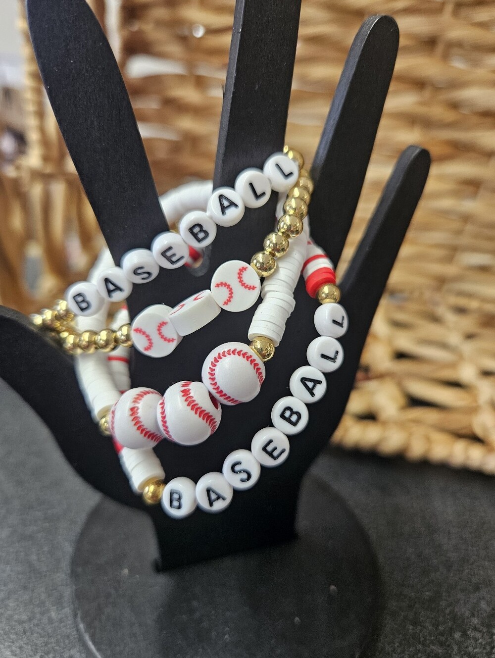 Heishi Baseball Beaded Bracelet Set